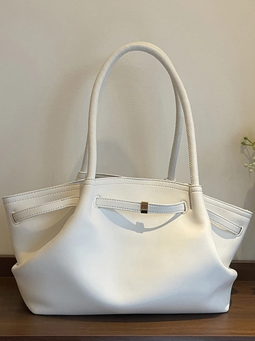 Damen Casual PU Leder Tote Bag Große Kapazität Unterarm Schultertasche Gerafft Minimalistisch Pendler Handtasche Mit Metallschnalle
