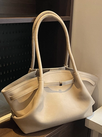Damen Casual PU Leder Tote Bag Große Kapazität Unterarm Schultertasche Gerafft Minimalistisch Pendler Handtasche Mit Metallschnalle