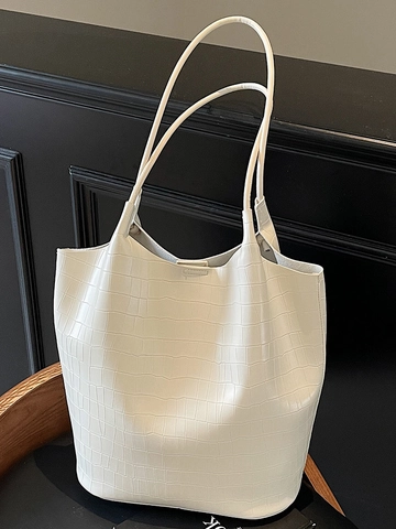 Minimalist Large Capacity Crocodile Pattern PU Leather Tote Bag For Women Summer Commuter Shoulder Bag With Inner Pouch