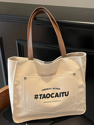 Damen Große Kapazität Segeltuch Tote Bag Japanischer Stil Student Schultertasche Urban Einfacher Buchstabendruck Pendeltasche