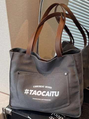 Damen Große Kapazität Segeltuch Tote Bag Japanischer Stil Student Schultertasche Urban Einfacher Buchstabendruck Pendeltasche