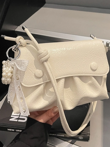 Borsa a Spalla Donna Trendy Increspata Elegante Borsa a Tracolla in Pelle PU Con Ciondolo Cuore di Perle Minimalista Moda