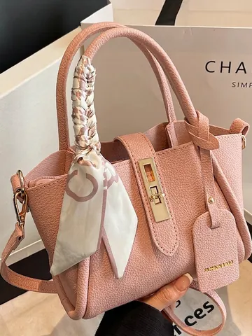 Fashion PU Leather Lychee Pattern Shoulder Bag For Women Small Niche Silk Scarf Decoration Tote Bag Crossbody Handbag