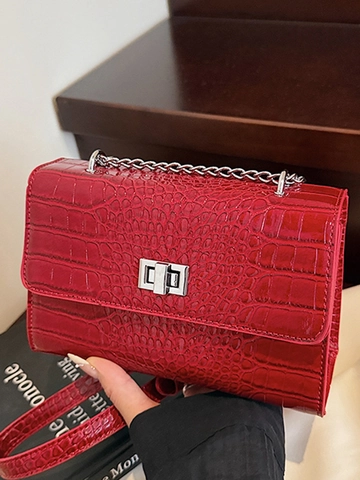 Trendy Τσάντα Ώμου από Δέρμα PU με Μοτίβο Κροκόδειλου για Γυναίκες Κομψή Τετράγωνη Τσάντα Χιαστί Καθημερινό Μικρό Τσαντάκι
