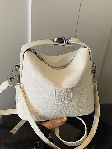 Borsa a Tracolla da Donna in Pelle PU con Trama Litchi Borsa a Mano Geometrica con Chiusura in Metallo e Tracolla Rimovibile