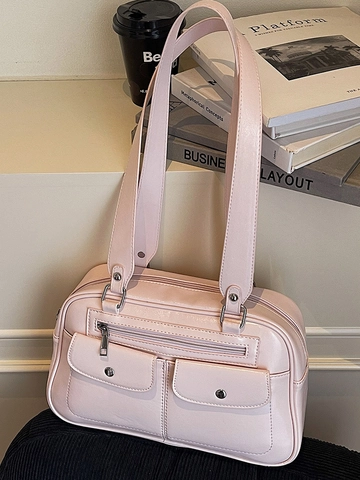 Borsa a Tracolla Bowling in Pelle PU Retrò da Donna Borsa a Tracolla Multitasche a Grande Capacità Borsa da Viaggio Sottobraccio alla Moda Con Hardware Argento