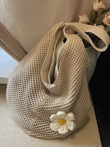 Damen Häkelstrick Einkaufstasche Große Kapazität Ausgehöhlte Blumen Umhängetasche Sommer Strandurlaub Hobo Handtasche