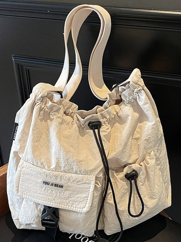 Borsa a Spalla in Stile Coreano con Coulisse di Nicchia Borsa a Tracolla di Grande Capacità per Uomo Donna Tinta Unita Casual Pendolare