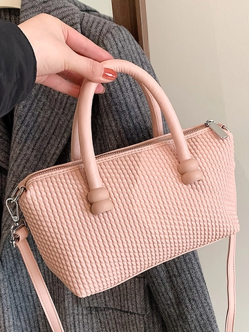 Women Fashion PU Leather Shoulder Bag 3D Woven Texture Small Square Bag Urban Simple Crossbody Bag With Adjustable Strap