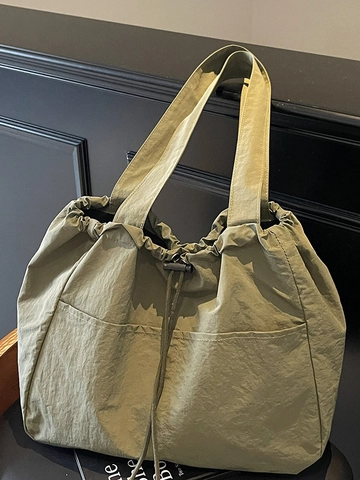 2025 Nouveau Sac à Épaule en Nylon Imperméable Grande Capacité Avec Cordon et Plis Sac Cabas Décontracté pour Femmes