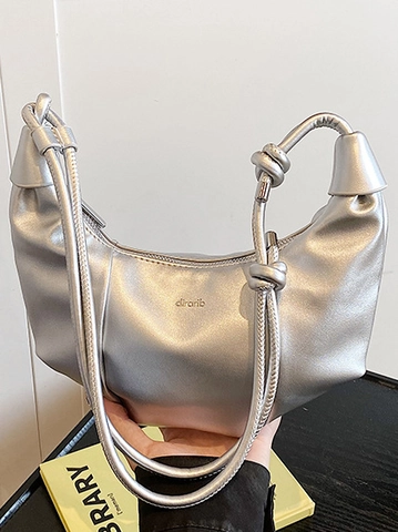 Borsa a Spalla Plissettata da Donna in Morbida Pelle PU Borsa Hobo Dumpling Con Tracolla Annodata Moda Casual a Tracolla
