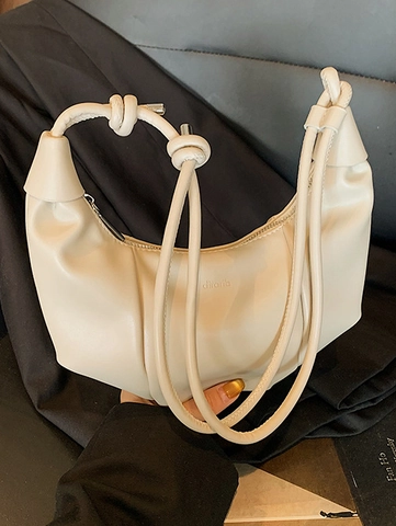 Borsa a Spalla Plissettata da Donna in Morbida Pelle PU Borsa Hobo Dumpling Con Tracolla Annodata Moda Casual a Tracolla