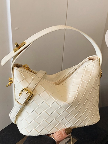 Borsa a Tracolla in Pelle PU Intrecciata da Donna Chiusura con Zip in Metallo Dorato Tracolla Regolabile Borsa Urban Semplice
