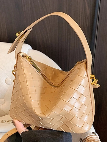 Borsa a Tracolla in Pelle PU Intrecciata da Donna Chiusura con Zip in Metallo Dorato Tracolla Regolabile Borsa Urban Semplice
