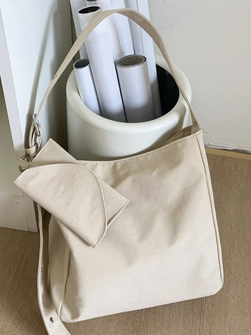 Bolso de Hombro de Lona de Gran Capacidad para Mujer Estilo Coreano Bolso Hobo Minimalista Con Mini Bolsa Desmontable