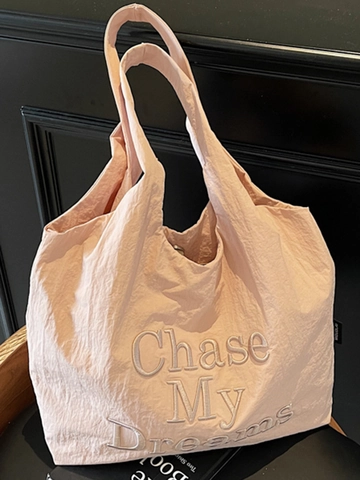 Damen Casual Leinwand Tragetasche Große Kapazität Bestickt Buchstaben Umhängetasche Weich Urban Minimalistisch Täglich Handtasche