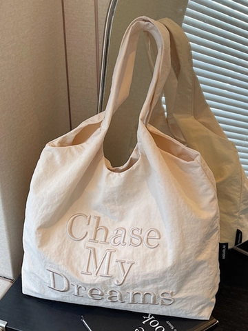 Damen Casual Leinwand Tragetasche Große Kapazität Bestickt Buchstaben Umhängetasche Weich Urban Minimalistisch Täglich Handtasche