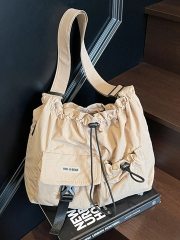 Bolso de Hombro de Nylon de Gran Capacidad para Mujer Bolso Tote Casual con Cordón Bolso Cruzado Utilitario para Escuela