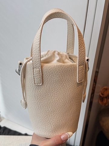 Bolso Bombonera Minimalista de Cuero PU con Patrón de Lichi Para Mujer Bolso de Hombro Cruzado Elegante con Cordón