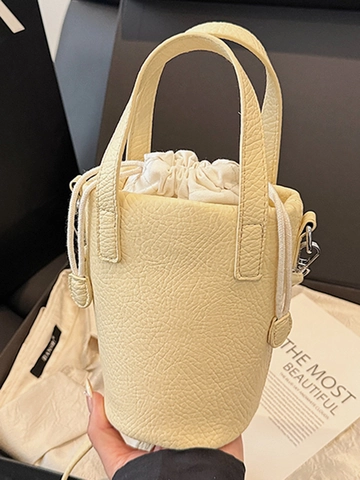 Bolso Bombonera Minimalista de Cuero PU con Patrón de Lichi Para Mujer Bolso de Hombro Cruzado Elegante con Cordón