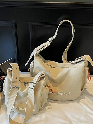 Bolso de Hombro de Lona para Mujer Gran Capacidad Bolso Cruzado Hobo Casual de Viaje con Correa Ancha Ajustable y Bordado de Letras
