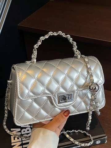 Moderna Borsa a Tracolla Trapuntata a Catena per Donna Borsa a Tracolla in Pelle PU a Rombi Borsa Sottobraccio Quadrata per Lo Styling