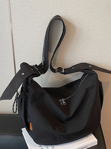 Bolso de Hombro de Lona para Mujer Gran Capacidad Bolso Cruzado Hobo Casual de Viaje con Correa Ancha Ajustable y Bordado de Letras