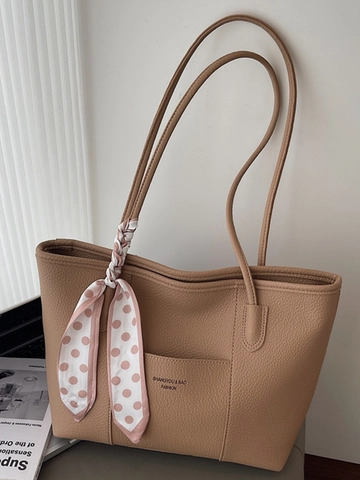 Dames PU Leren Tote Bag Grote Capaciteit Minimalistische Schoudertas Met Gestippelde Zijden Sjaal Voor Dagelijks Gebruik