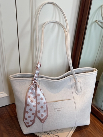 Dames PU Leren Tote Bag Grote Capaciteit Minimalistische Schoudertas Met Gestippelde Zijden Sjaal Voor Dagelijks Gebruik