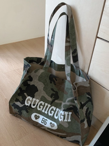 Borsa Tote in Tela Mimetica di Grande Capacità Stile Coreano Ins Borsa a Tracolla Casuale Stampata per Donna Moda Shopper