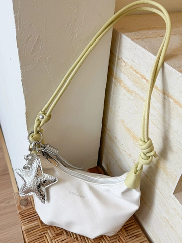 Women Minimalist PU Leather Hobo Shoulder Bag With Knot Strap Star Charm Fashion Casual Dumpling Underarm Crossbody Bag