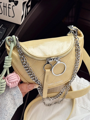 Dames Mode Gewatteerde PU Lederen Zadeltas Ruit Schouder Crossbody Tas Met Metalen Ketting Grote Ringtrekker En Hanger