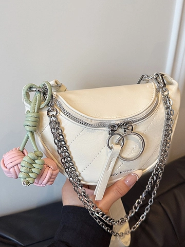 Dames Mode Gewatteerde PU Lederen Zadeltas Ruit Schouder Crossbody Tas Met Metalen Ketting Grote Ringtrekker En Hanger