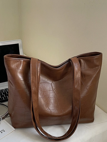 Borsa Tote in Pelle PU con Motivo Coccodrillo di Grande Capacità per Donna Borsa a Tracolla con Cerniera per Pendolarismo
