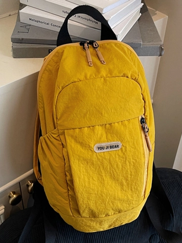 Women Korean Style Minimalist Nylon Backpack Solid Color Lightweight Travel Bag Casual School Backpack With Stitching Detail