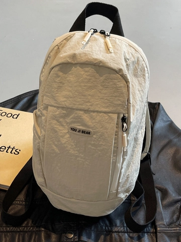 Women Korean Style Minimalist Nylon Backpack Solid Color Lightweight Travel Bag Casual School Backpack With Stitching Detail