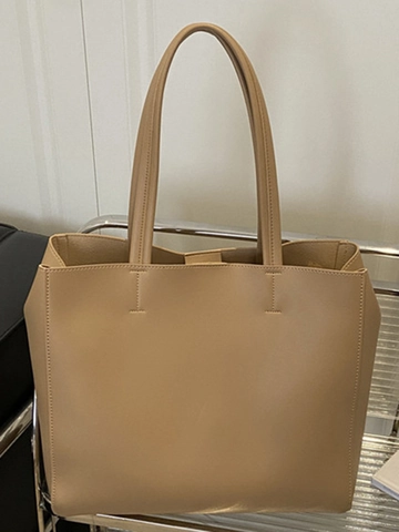 Women Large Capacity Tote Bag Minimalist PU Leather Shoulder Bag Solid Color Casual Urban Commuter Handbag Office Daily Bag