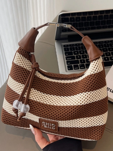 Borsa da Donna Sottobraccio in Maglia a Righe Grande Capacità Borsa a Spalla Hobo Urban Casual Tessuto Traforato per Estate Quotidiana