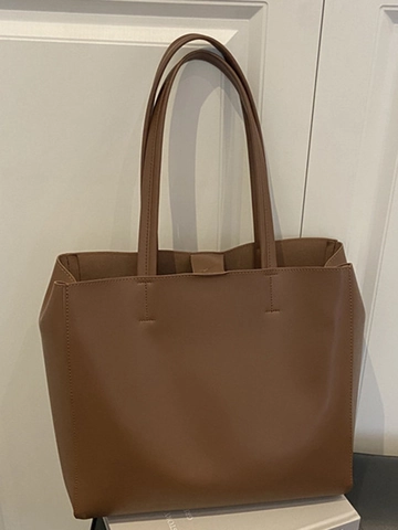 Women Large Capacity Tote Bag Minimalist PU Leather Shoulder Bag Solid Color Casual Urban Commuter Handbag Office Daily Bag