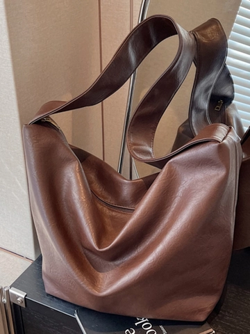 Borsa Tote da Donna in Pelle PU di Grande Capacità Borsa a Tracolla Morbida Borsa a Mano Minimalista Pendolare Borsa Hobo con Cerniera