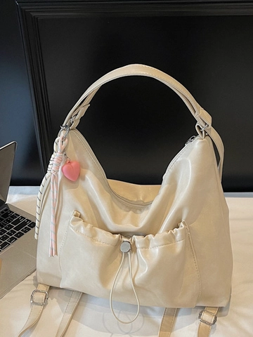 Borsa Hobo da Donna in Pelle PU di Moda Coreana a Grande Capacità Minimalista Urbana Borsa a Spalla a Tracolla Con Ciondolo a Cuore