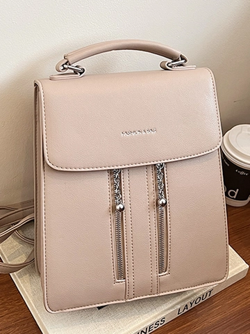 Mochila de Moda para Mujer Gran Capacidad Minimalista Cuero PU Color Sólido Doble Cremallera Bolso de Hombro Escuela Viaje Diario