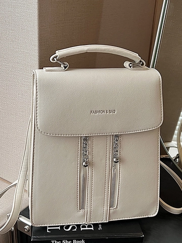 Mochila de Moda para Mujer Gran Capacidad Minimalista Cuero PU Color Sólido Doble Cremallera Bolso de Hombro Escuela Viaje Diario