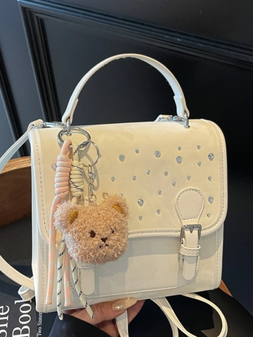 Borsa a Tracolla in Pelle PU con Strass e Ciondolo a Orsetto Borsa a Mano Fashion Casual per Donna Zaino Versatile Elegante