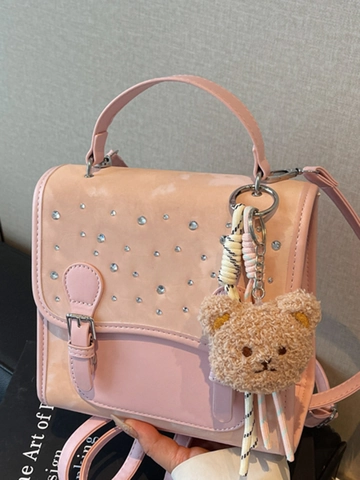 Borsa a Tracolla in Pelle PU con Strass e Ciondolo a Orsetto Borsa a Mano Fashion Casual per Donna Zaino Versatile Elegante