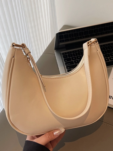 Bolso Hobo Media Luna de Cuero PU Minimalista para Mujer Color Sólido Bolso de Hombro Debajo del Brazo Correa Ajustable
