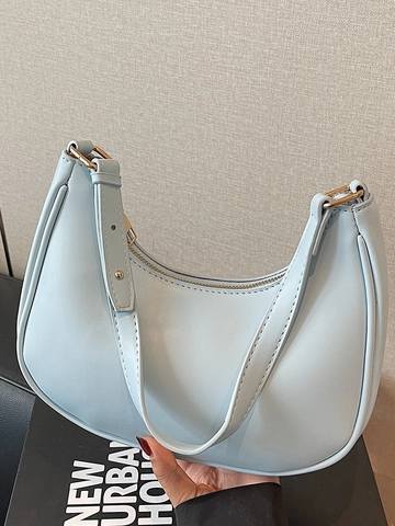 Bolso Hobo Media Luna de Cuero PU Minimalista para Mujer Color Sólido Bolso de Hombro Debajo del Brazo Correa Ajustable