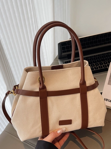 Borsa a Secchiello in Tela e Pelle Patchwork Vintage per Donna Grande Capacità Moda Pendolare Borsa a Tracolla Borsa Tote