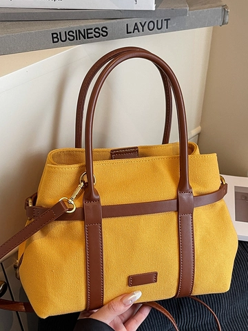 Borsa a Secchiello in Tela e Pelle Patchwork Vintage per Donna Grande Capacità Moda Pendolare Borsa a Tracolla Borsa Tote