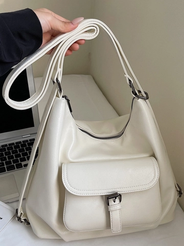 Bolso Tote de Cuero PU de Gran Capacidad para Mujer Estilo Coreano Minimalista Hobo de Hombro Con Hebilla Mochila Casual